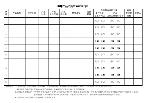 消毒产品进货检查验收台账