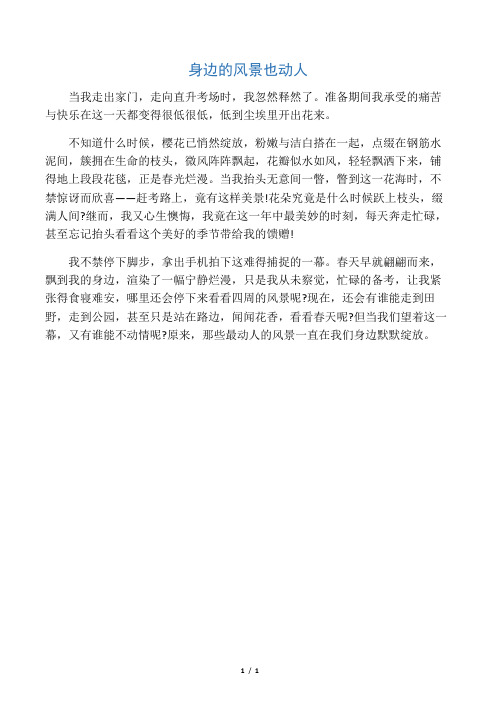 (中考满分作文)精选800字中考满分作文优秀范文：身边的风景也动人