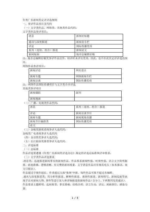 度广东新闻奖定评评选细则