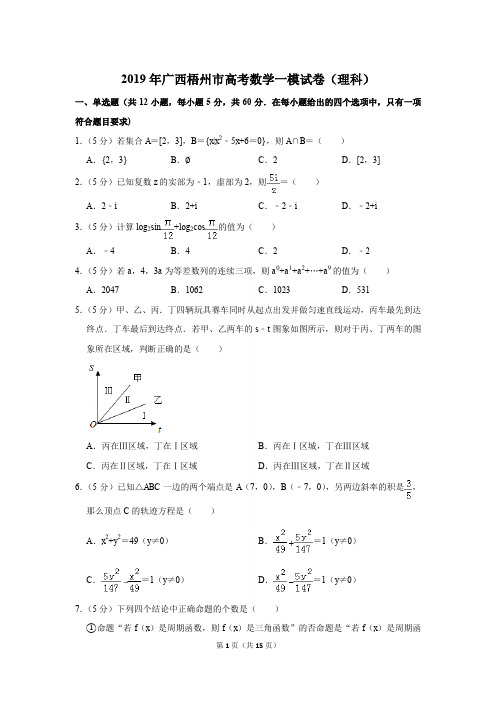 2019年广西梧州市高考数学一模试卷(理科)〖详解版〗