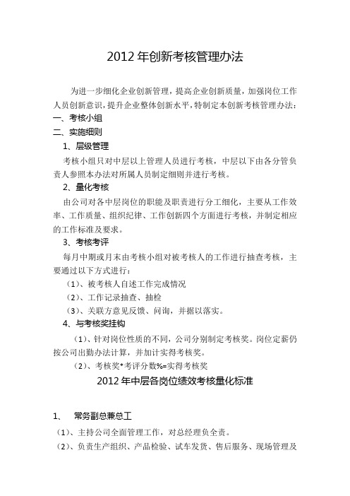 2012年重点岗位绩效考核实施细则