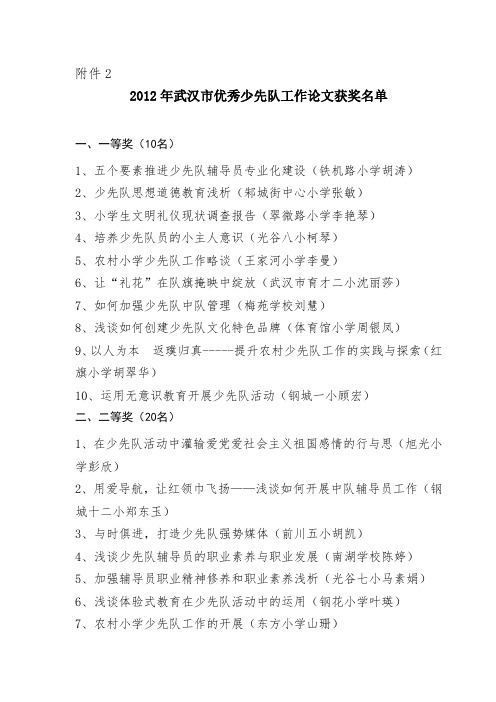 关于开展2012年全市少先队优秀大队部、少先队优秀论文