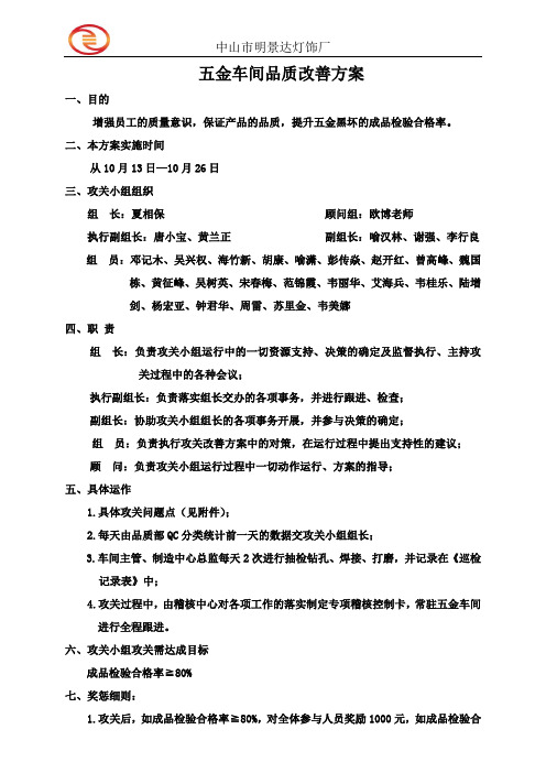 五金车间品质改善方案