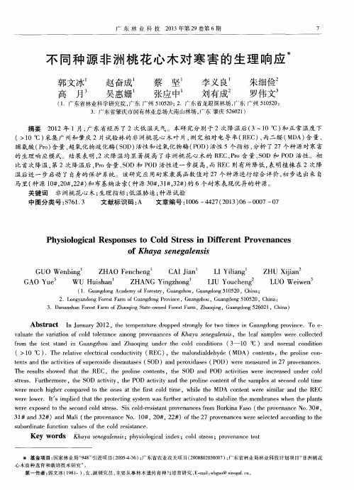 不同种源非洲桃花心木对寒害的生理响应