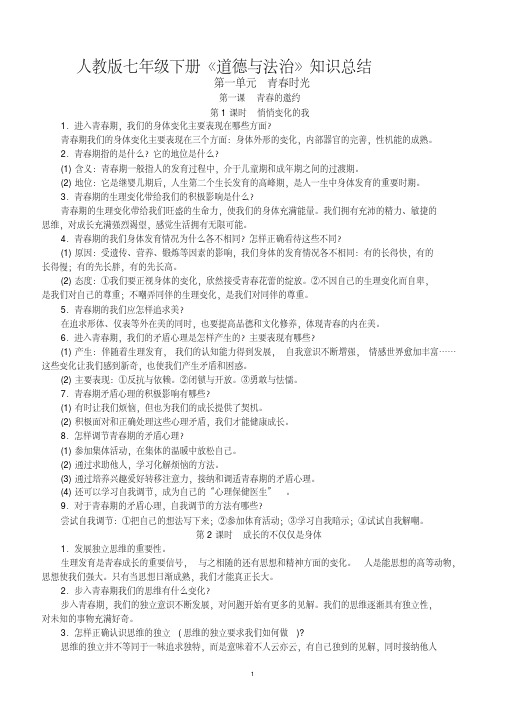 人教版《道德与法治》七年级下册复习提纲(完整版)(20200330010956)