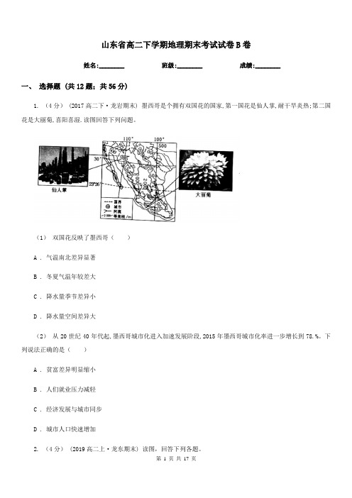 山东省高二下学期地理期末考试试卷B卷精编