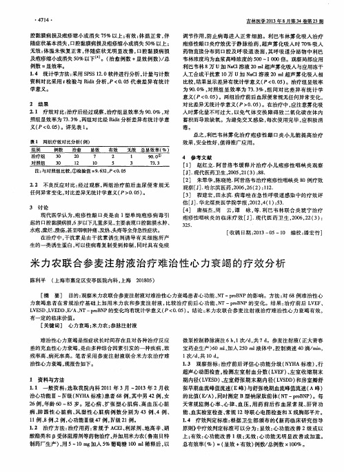 米力农联合参麦注射液治疗难治性心力衰竭的疗效分析