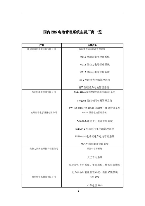 国内BMS电池管理系统主要厂商一览