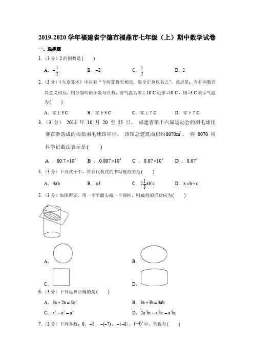 2019-2020学年福建省宁德市福鼎市七年级(上)期中数学试卷解析版