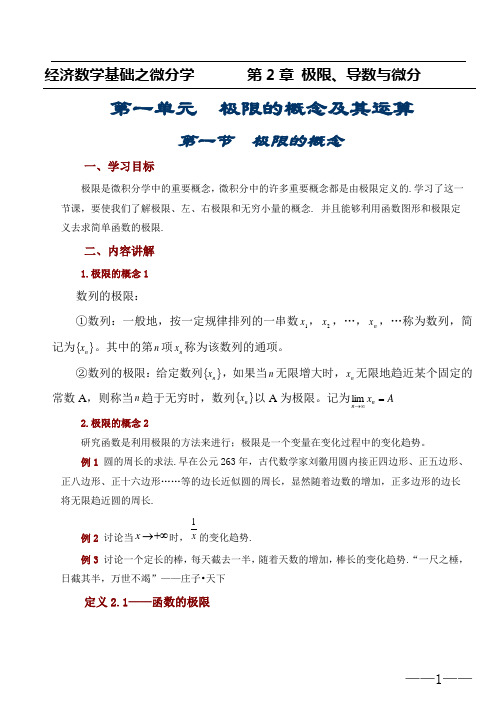经济数学基础微分学之第2章  极限、导数与微分