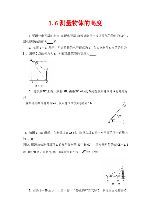 北师大版数学九年级下册1.6《测量物体的高度》同步练习