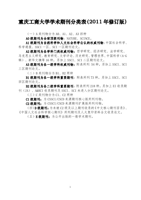 重庆工商大学学术期刊分类表(定稿)