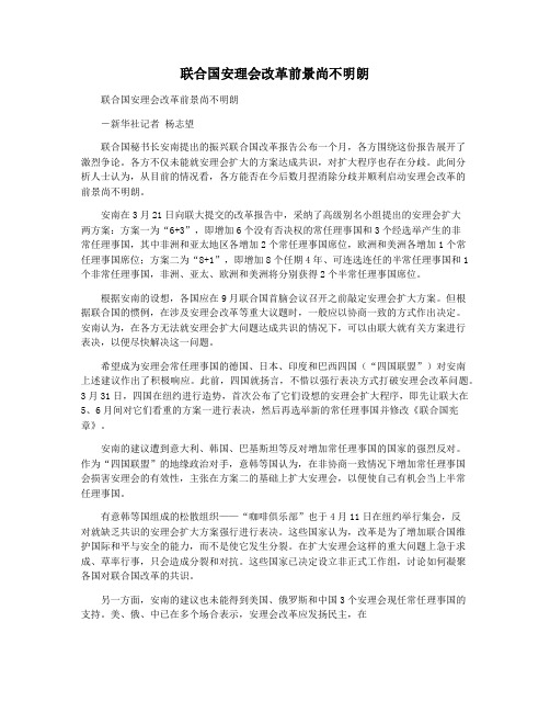 联合国安理会改革前景尚不明朗