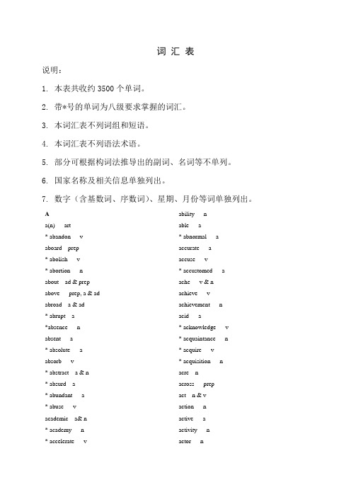 词汇表(英语课程标准)