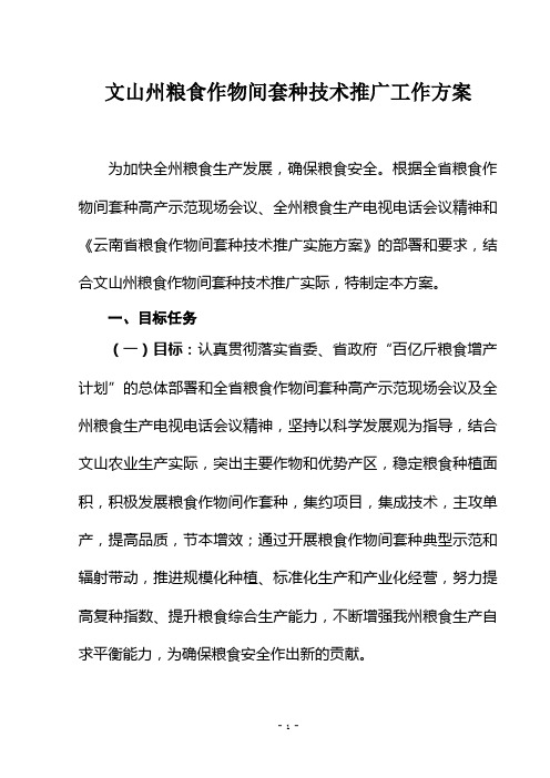 文山州粮食作物间套种技术推广工作方案