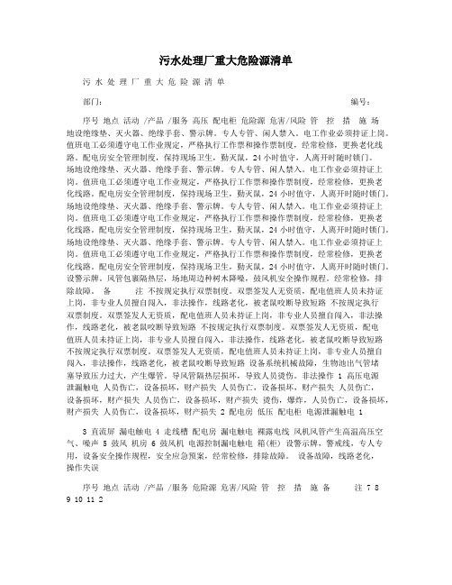 污水处理厂重大危险源清单