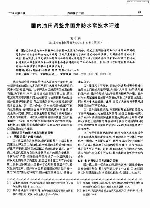 国内油田调整井固井防水窜技术评述