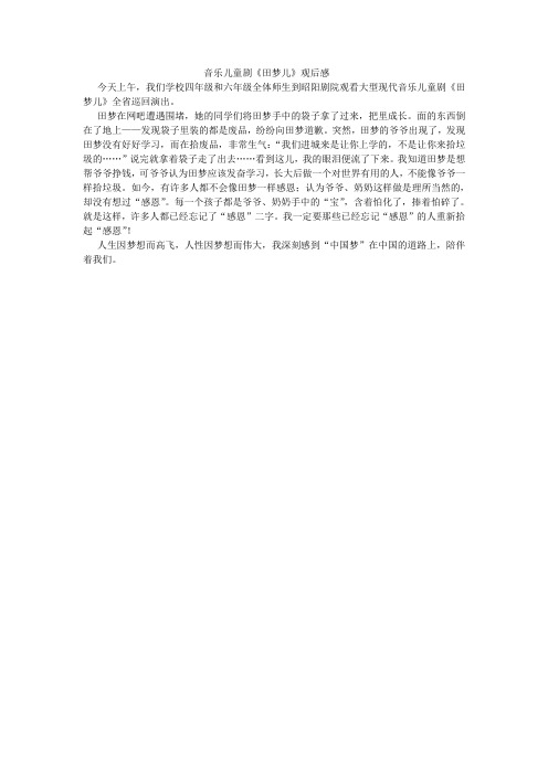 音乐儿童剧《田梦儿》观后感