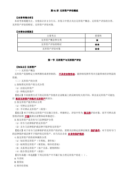 资产评估师 cpv 《评估实务二》-分章节讲义-无形资产评估概述