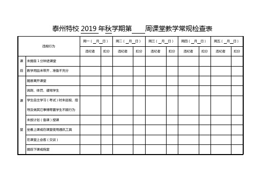 学校每周课堂教学常规检查表
