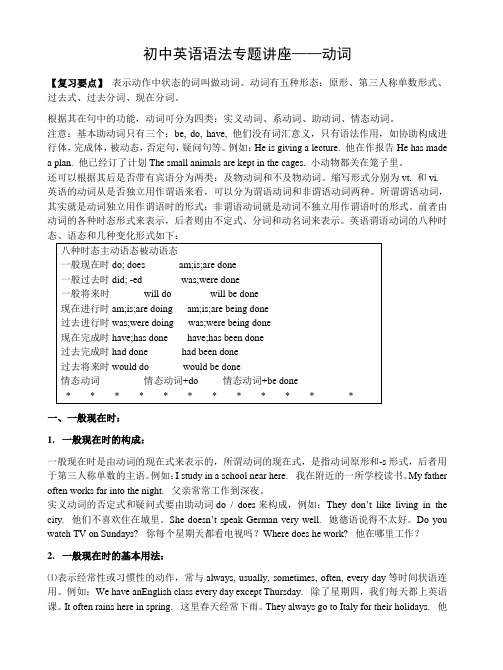 推荐初中英语语法专题讲座—动词(含练习及答案)