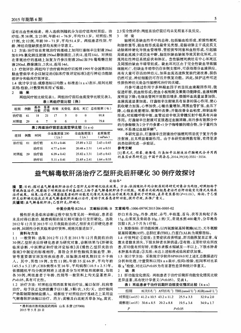 益气解毒软肝汤治疗乙型肝炎后肝硬化30例疗效探讨