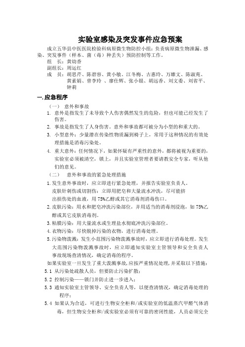 检验科实验室感染及突发事件应急预案Doc1