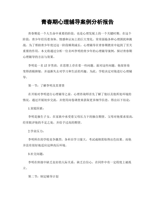 青春期心理辅导案例分析报告