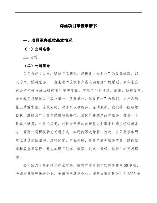 焊丝项目审查申请书参考模板