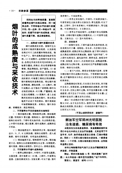 烟叶的成熟度与采收技术