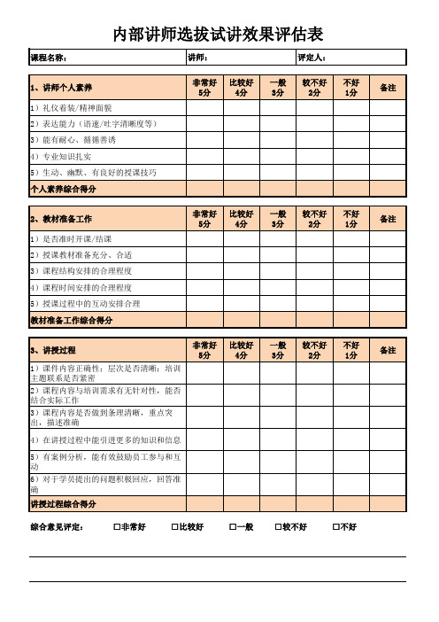 内部讲师评分表