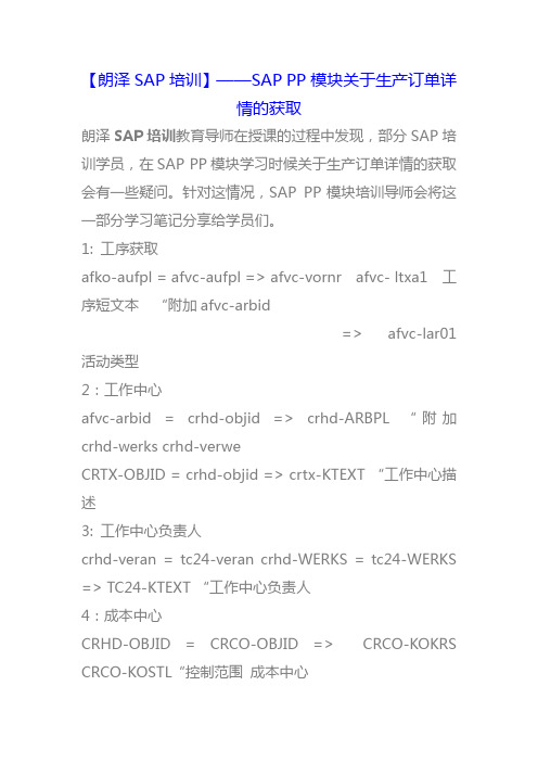 【朗泽SAP培训】SAP PP模块关于生产订单详情的获取