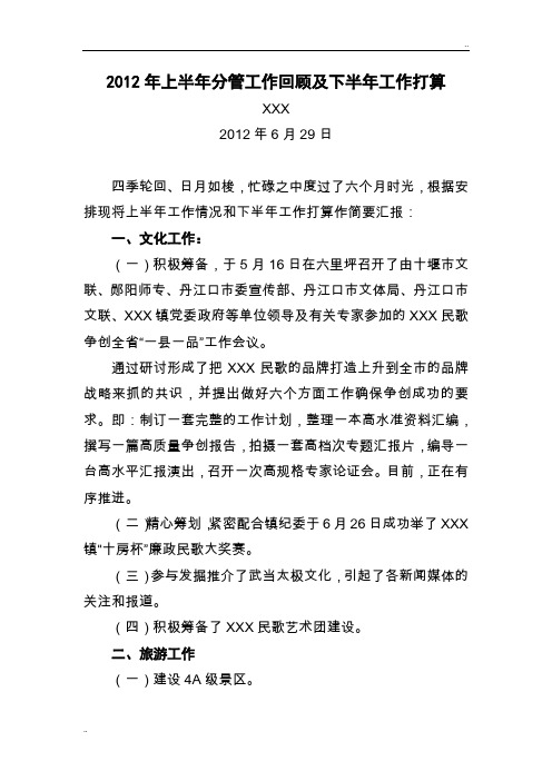 XXX2012年上半年分管工作回顾及下半年工作打算