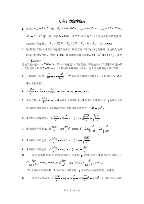 万有引力定律应用公式及常1量