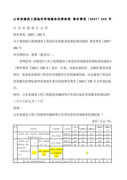 山东省建设工程造价咨询服务收费标准鲁价费发