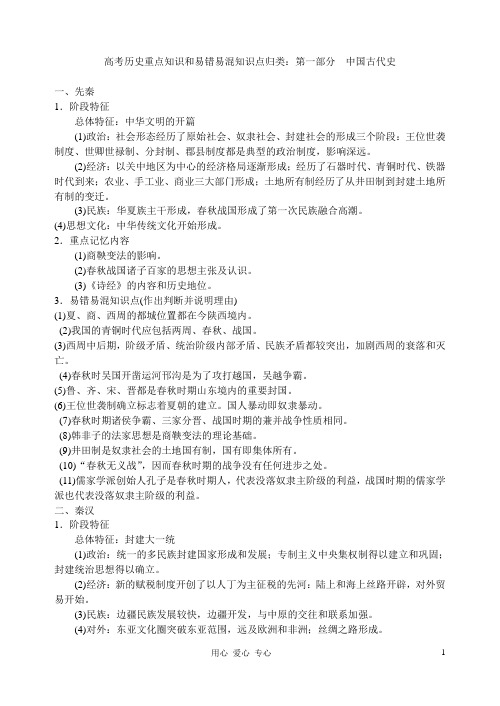 高考历史 重点知识和易错易混知识点归类 第一部分 中国古代史