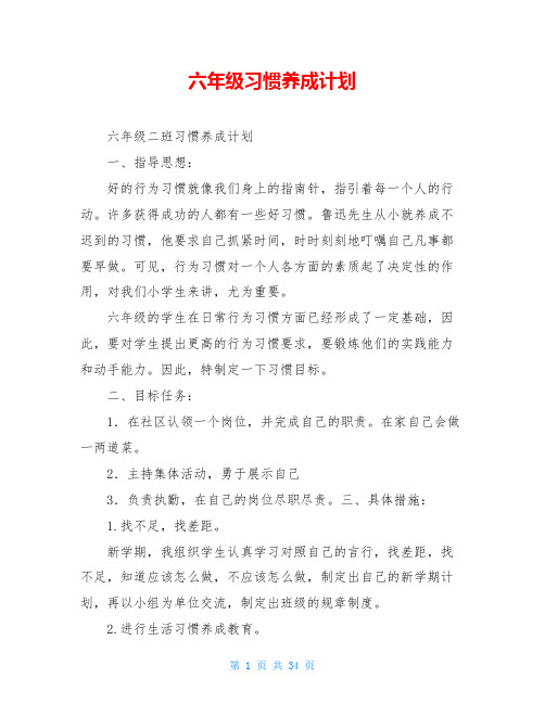 六年级习惯养成计划