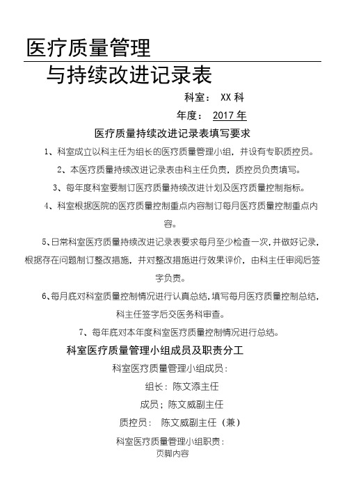 医疗质量管理与持续改进记录表格模板24922