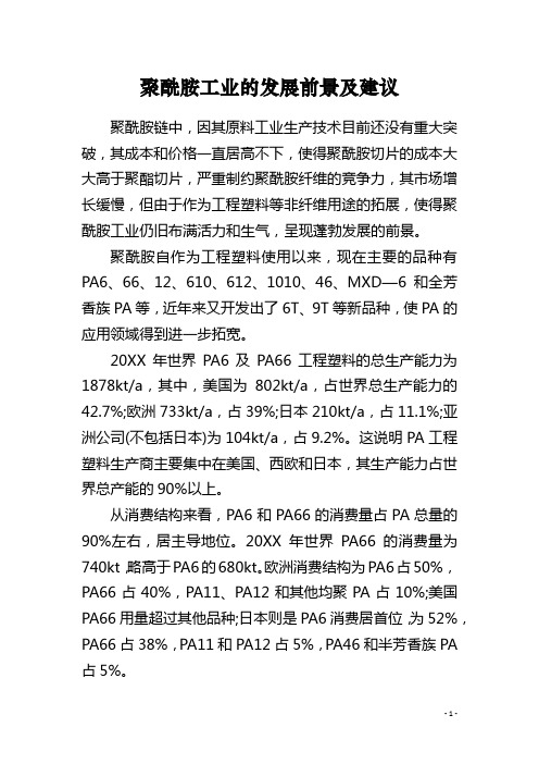 聚酰胺工业的发展前景及建议