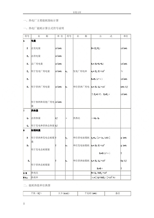 热电厂主要能耗指标计算