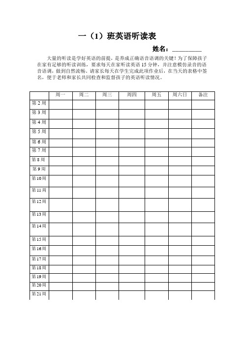 101英语听读背家长签名表