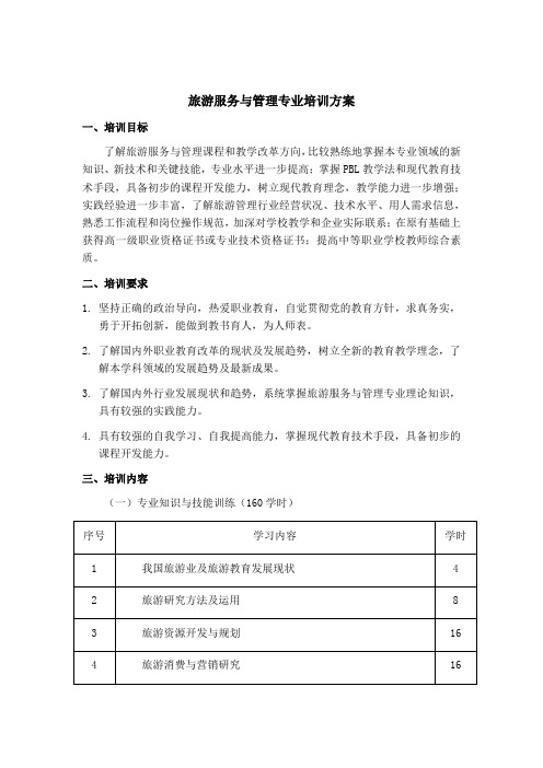 北京联合大学2011年度中职骨干教师国家级培训方案——1旅游服务与管理专业