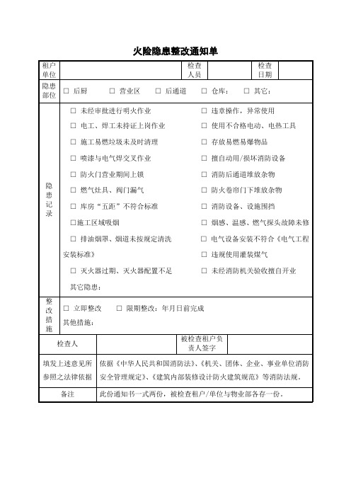 火灾隐患整改通知书