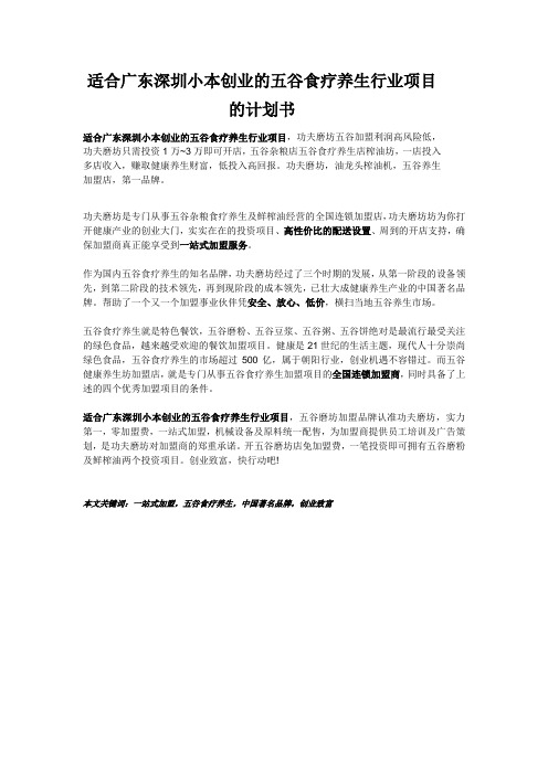 广东深圳适合小本创业的五谷食疗养生行业项目的计划书