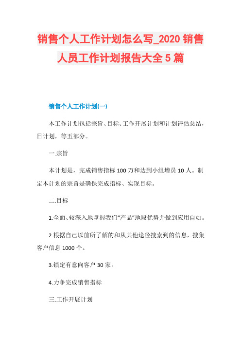 销售个人工作计划怎么写020销售人员工作计划报告大全5