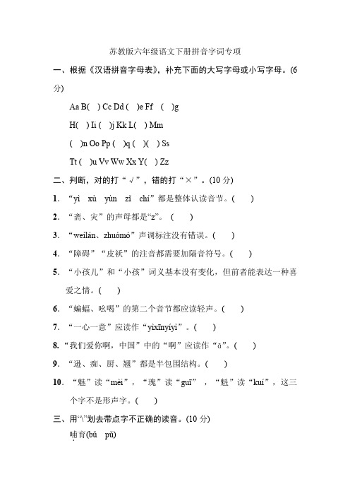 苏教版六年级语文下册：期末总复习 拼音与字词专项