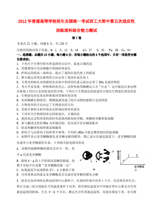 高三理综第五次适应性训练题