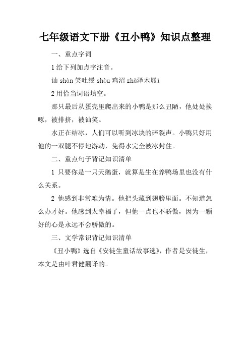 七年级语文下册《丑小鸭》知识点整理