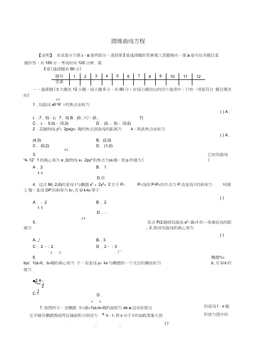 2011届高三一轮测试(文)8圆锥曲线方程(通用版)