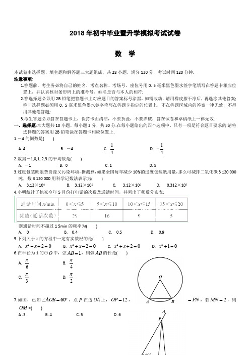 苏州市XX学校2018年中考数学一模试题-有答案